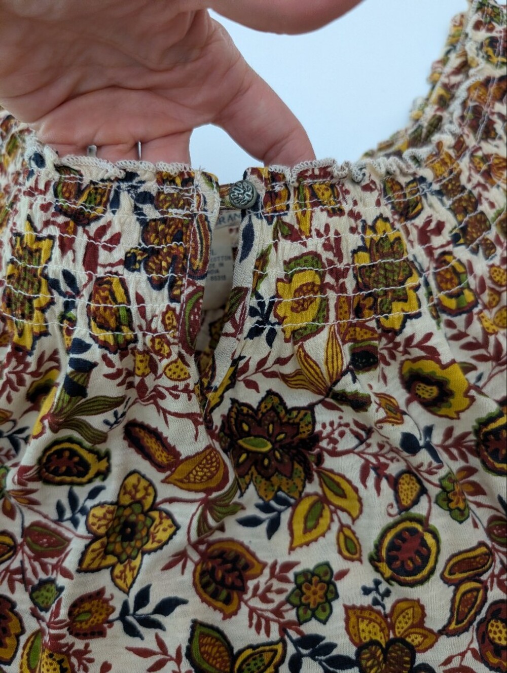 Lucky Brand Cotton Floral Top Tee Size XL Smocked Stretchy Boho Cottage Casual - Picture 8 of 10